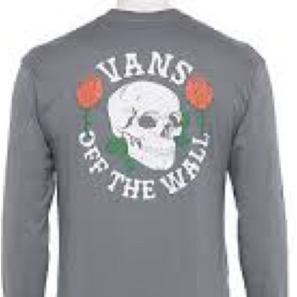 Vans Gray Skull and rose Men's Shirt - Picture 6 of 9